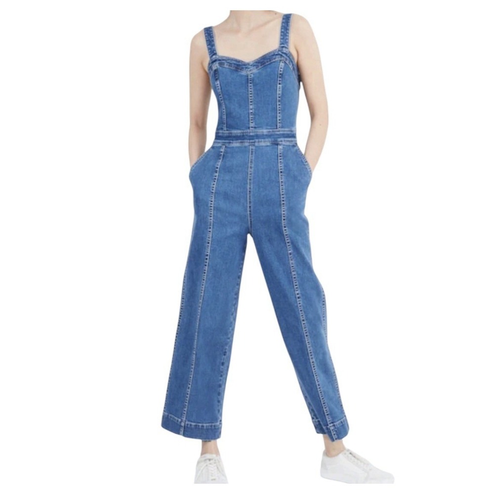 Madewell Wide‎ Leg Jumpsuit Women's Size 8 Blue Stretch Zip Pockets